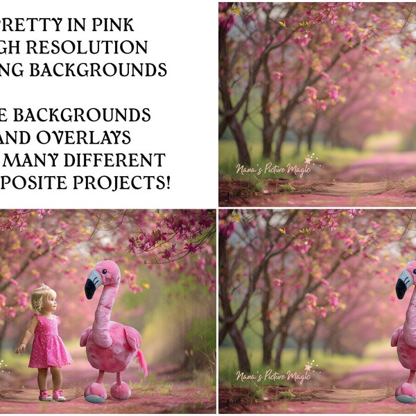 Spring Digital Backgrounds, License Free, Path, Stuffed Animals, Composite, Spring Portrait, Toddler, Kids, Magical, Enchanted, PNG & JPG