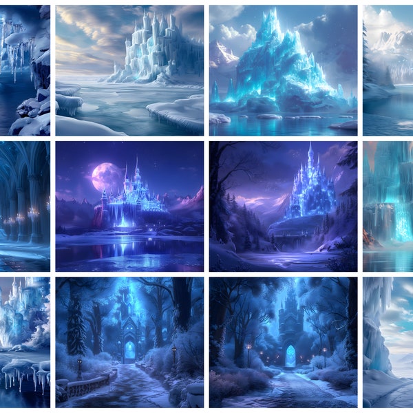 FROZEN Bundle! 12 Digital Backgrounds- Elsa Like Overlays, Snow, Winter, Ice, PNG, Composites, Frozen Backdrop, Photography, Fairytale, Blue