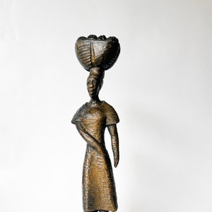 Vintage Haitian Art. Wooden Female Figurine. Naïve Naif Wooden Statue. Black Caribbean Art. Rustic Minimal Home Decor.
