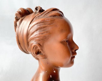 Vintage Girl Bust. Bronze Terra Cotta Chalkware Bust Infant Louise Brongniart. Regency Cottagecore Grandmillenial Style. Home Mantel Décor.