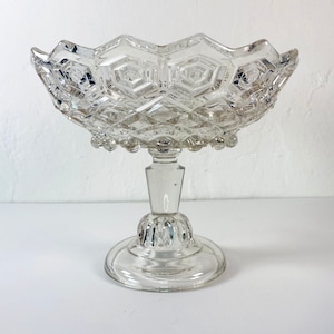 Vintage Pressed Glass Pedestal Fruit Bowl. Table Center Piece. Holiday Entertaining Decor. Hostess Gift. Housewarming Gift.
