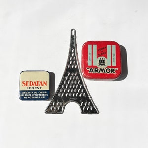 Vintage French Pill & Typewriter Ribbon Tins: Retro Desk Decor (Set of 2)