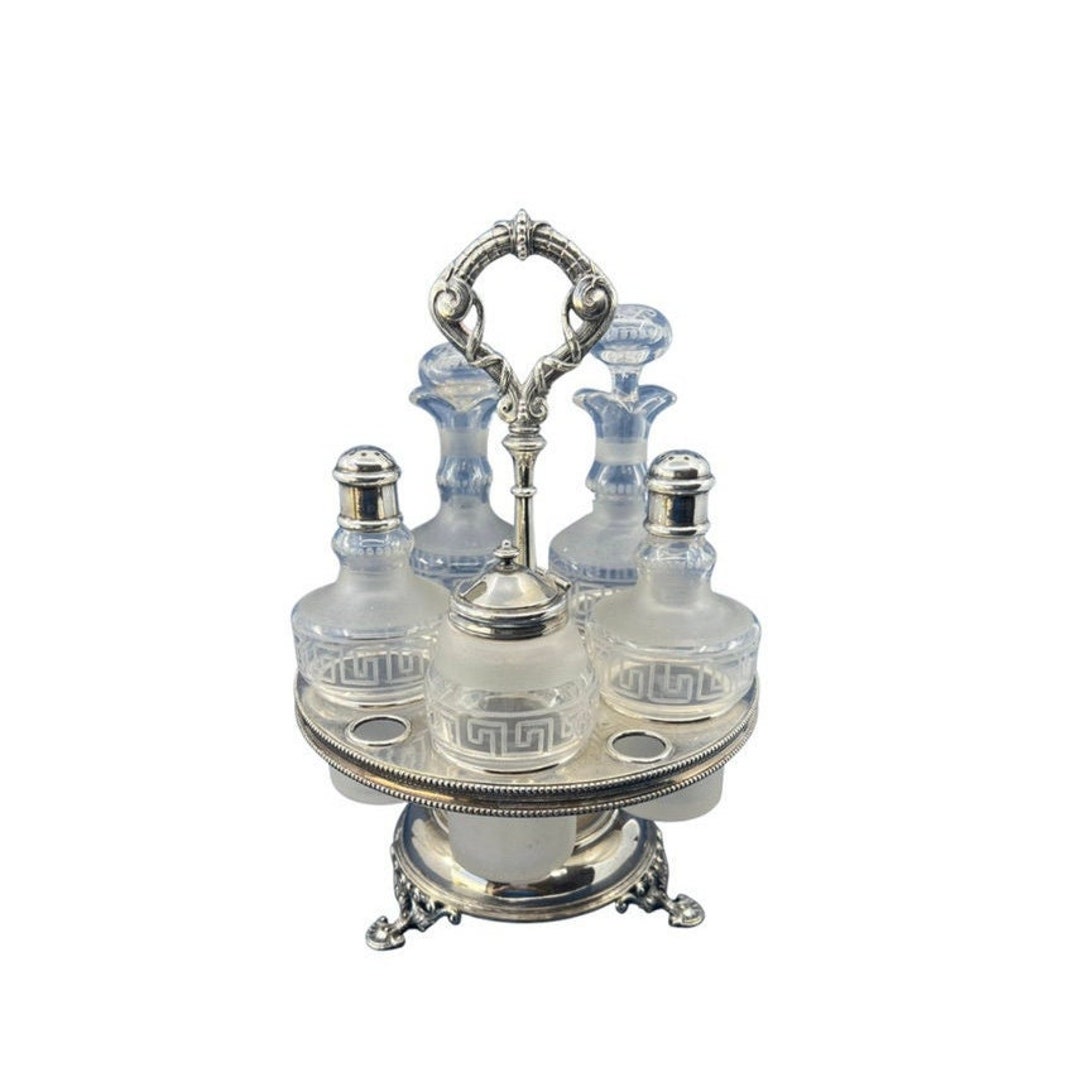 5 Piece French Cruet Condiment Set in Glass and Silver. Christofle