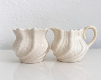 Belleek Porcelain Sugar Bowl and Creamer Set: Irish Nautical Decor