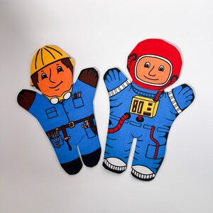 Educational Hand Puppet Set. Astronaut Construction Worker. Occupational Teaching Tools. Pop Art Child’s Room Decoration. Vintage Decor.
