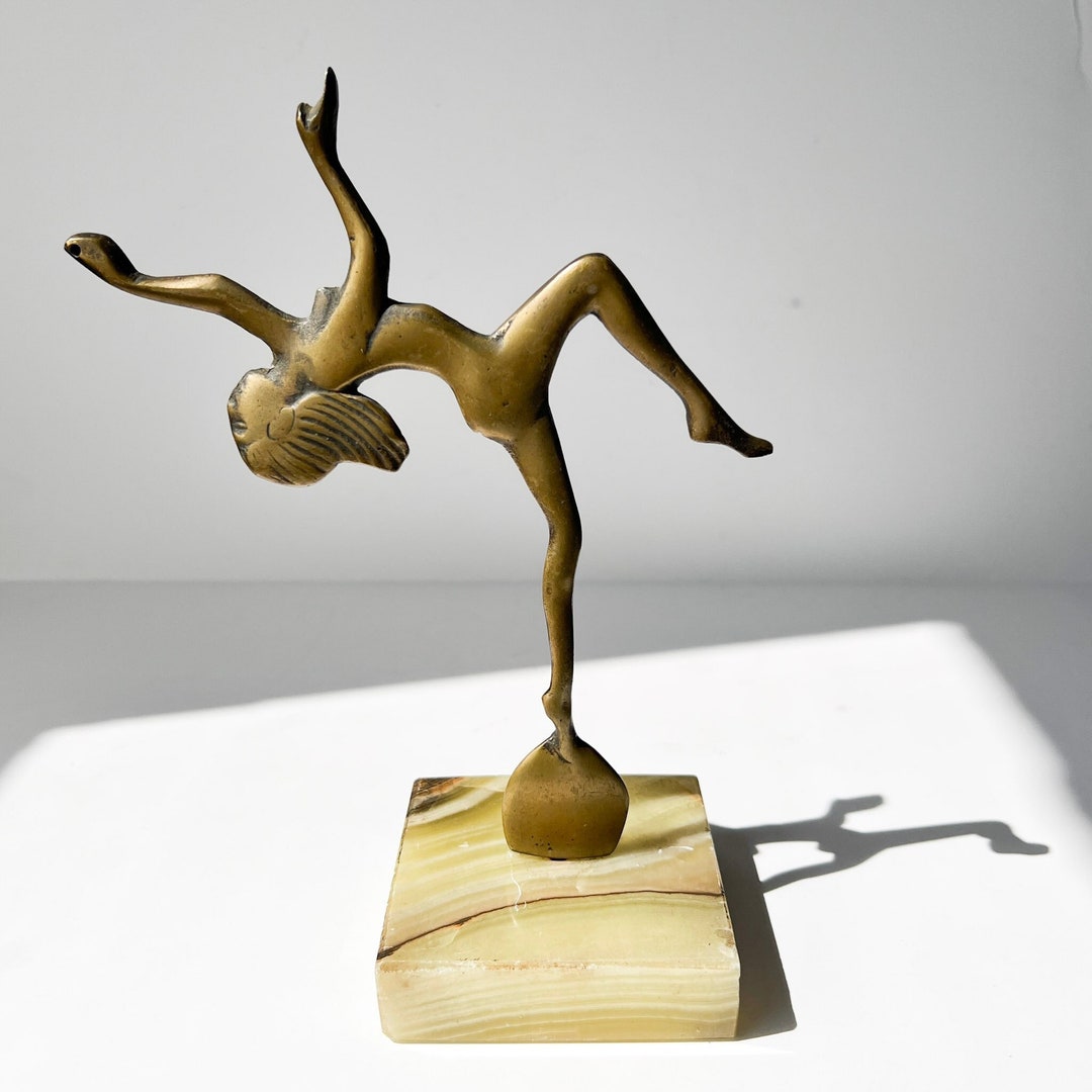 Vintage Art Deco Brass Sculpture Featuring A Dancing Woman. Female