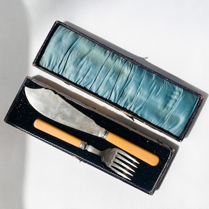 Antique Silver Fish Serving Set with Case