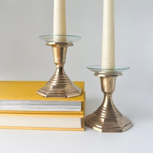 Vintage Pair of 3.25’ Brass Candlesticks. Brass candlestick holders. Mantel or Tablescape Décor. Holiday Decoration.