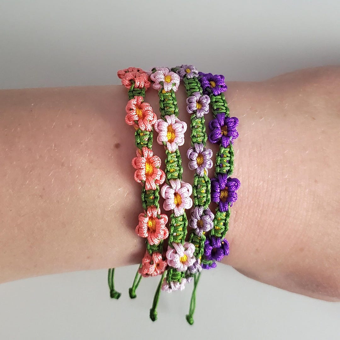 Macrame Simple Flower Friendship Bracelet Customisable Knotted