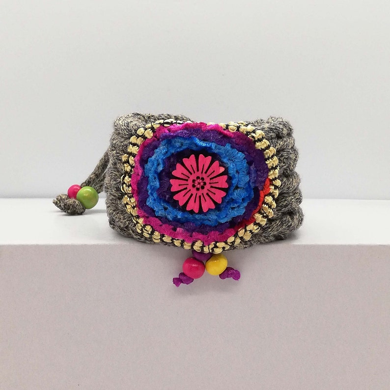 Casual bag Grey crochet bag Grey shoulder bag Ethnic Tribal bag for women Medium size bag Hippie chic tote bag Colorful bag Ethnic bag