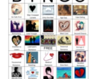 Printable Romance-Themed Book Bingo Card - Romance Reader Book Bingo Card - Reading Bingo - Reading Challenge