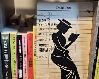 Lady Reading Due Date Library Art Metal Sign / Metal Poster, Library Sign, Library Decor, Vintage Decor, Wall Art