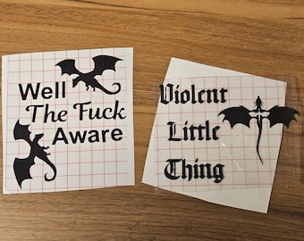 READY TO SHIP - Fourth Wing Themed Decals Ready to Apply - 2 Options in 2 Colors - Dragon Decals - Bookish Gift - Bookish Decal