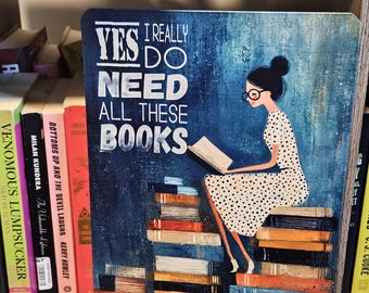 All These Books, Whimsical Reading Due Date Library Art Metal Sign / Metal Poster, Library Sign, Library Decor, Vintage Decor, Wall Art