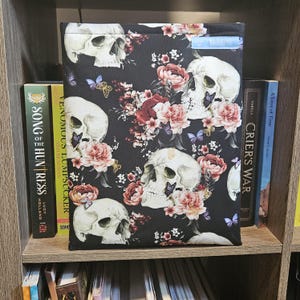 Goth/Gothic Skulls and Flowers Book Sleeve - 3 Sizes & Closure Options - Book Lover Gift - Padded Book Sleeve - iPad Sleeve
