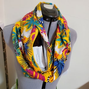 Bright Color Lemur Pocket Infinity Scarf - Pocket Scarf - Secret Pocket Scarf - Hidden Pocket Scarf - Gift for Mom