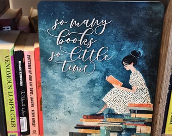 So Many Books Whimsical Reading Due Date Library Art Metal Sign / Metal Poster, Library Sign, Library Decor, Vintage Decor, Wall Art