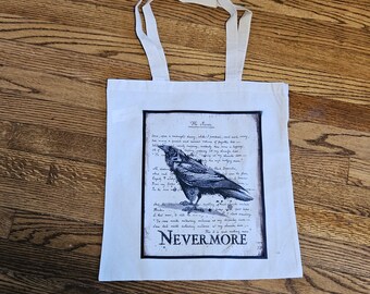 The Raven, Edgar Allan Poe, GothicTote Bag, Book Lover Gift, Reader Canvas Bag, Librarian Gift, Book Club Tote, Cozy Teacher Gift