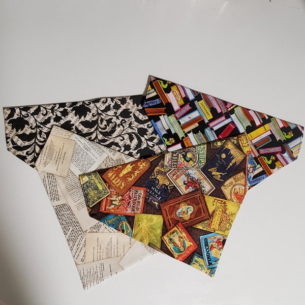 20 Pattern Choices, 5 Sizes Available - Book Themed, Reversible Over The Collar Dog / Pet Bandana