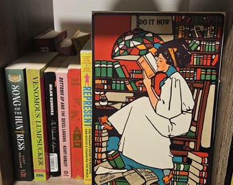 Woman Reading Vintage Inspired Metal Sign, Library Sign, Library Decor, Vintage Decor, Wall Art