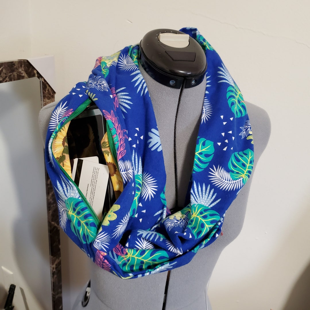 Monstera Leaf Pocket Scarf Hidden Pocket Scarf Secret Pocket Scarf