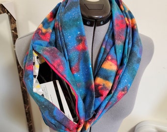 Galaxy / Outer Space Pocket Scarf - Hidden Pocket Scarf - Secret Pocket Scarf - Travel Scarf