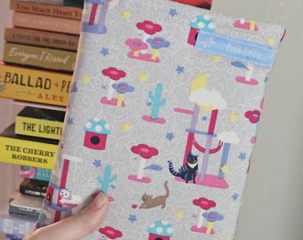 Cute Cats and Cat Tree  Book and Table Sleeve - 3 Sizes & Closure Options - Book Lover Gift - Padded Book Sleeve - iPad Sleeve
