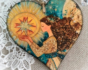 Spiritual Angel Hanging Heart Ornament, Celestial Decorations, Christmas Angel Gifts