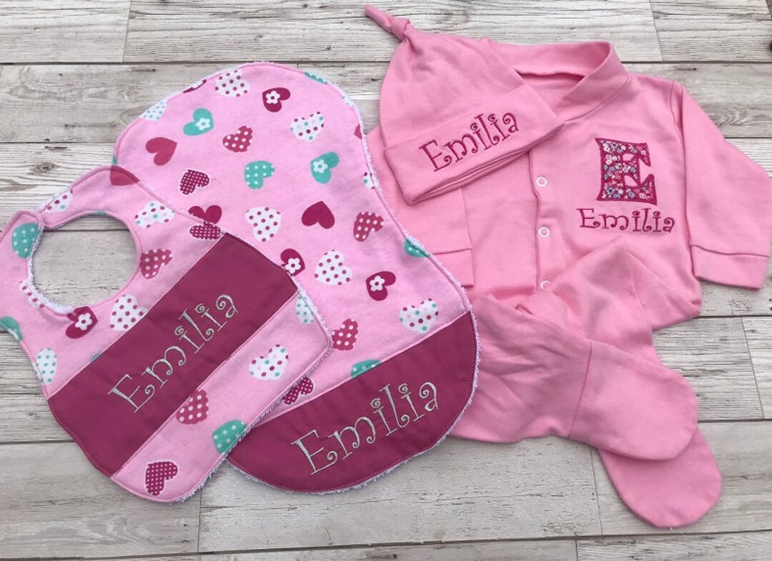 Embroidered Personalised Baby Girl Gift Setcustomnew Arrivalname
