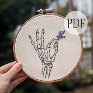 Skeleton hand embroidery pattern lavender anatomical skeletal gothic pdf