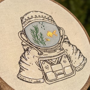 Astronaut Fish Bowl Embroidery pattern digital PDF guide spaceman hand embroidery image 6