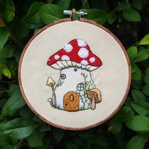 Mushroom Fairy House Embroidery Pattern - digital PDF pattern hand embroidery step by step guide