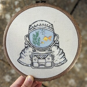 Astronaut Fish Bowl Embroidery pattern digital PDF guide spaceman hand embroidery image 4