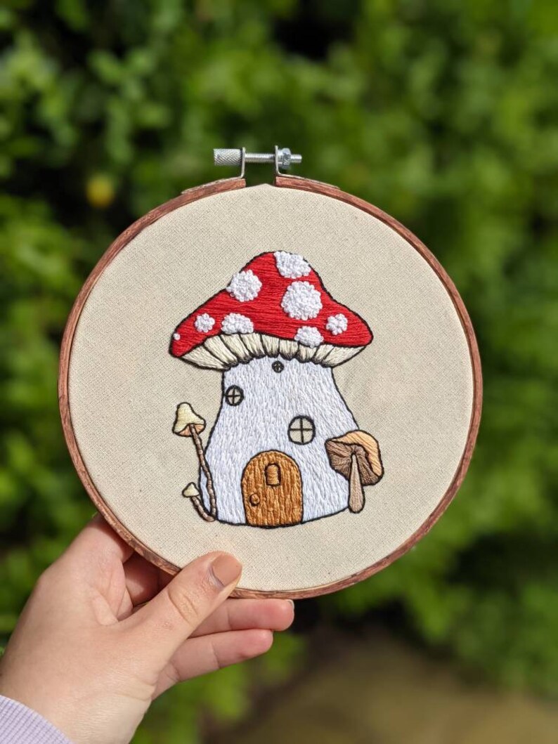 Mushroom Fairy House Embroidery Pattern digital PDF pattern hand embroidery step by step guide image 2