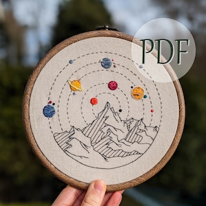Mountain Solar System embroidery pattern PDF guide space planets astrology