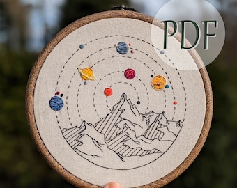Mountain Solar System embroidery pattern PDF guide space planets astrology