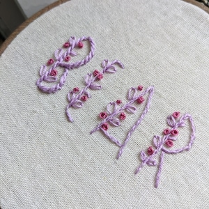 Hand embroidery pattern template leaf floral alphabet lettering pdf + font file