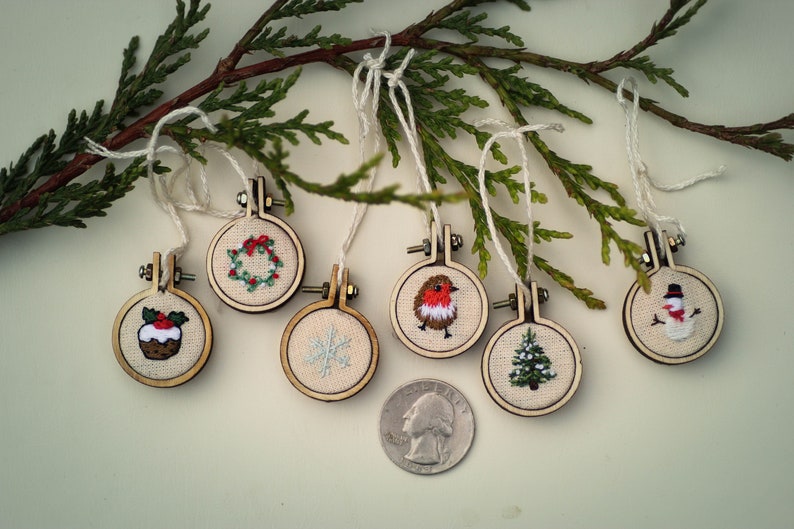 DIY Christmas 6 Mini Embroidery Hoop Decorations/Earrings Digital Pattern step by step festive craft guide PDF only image 10