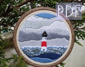 Lighthouse embroidery pattern PDF guide sea landscape