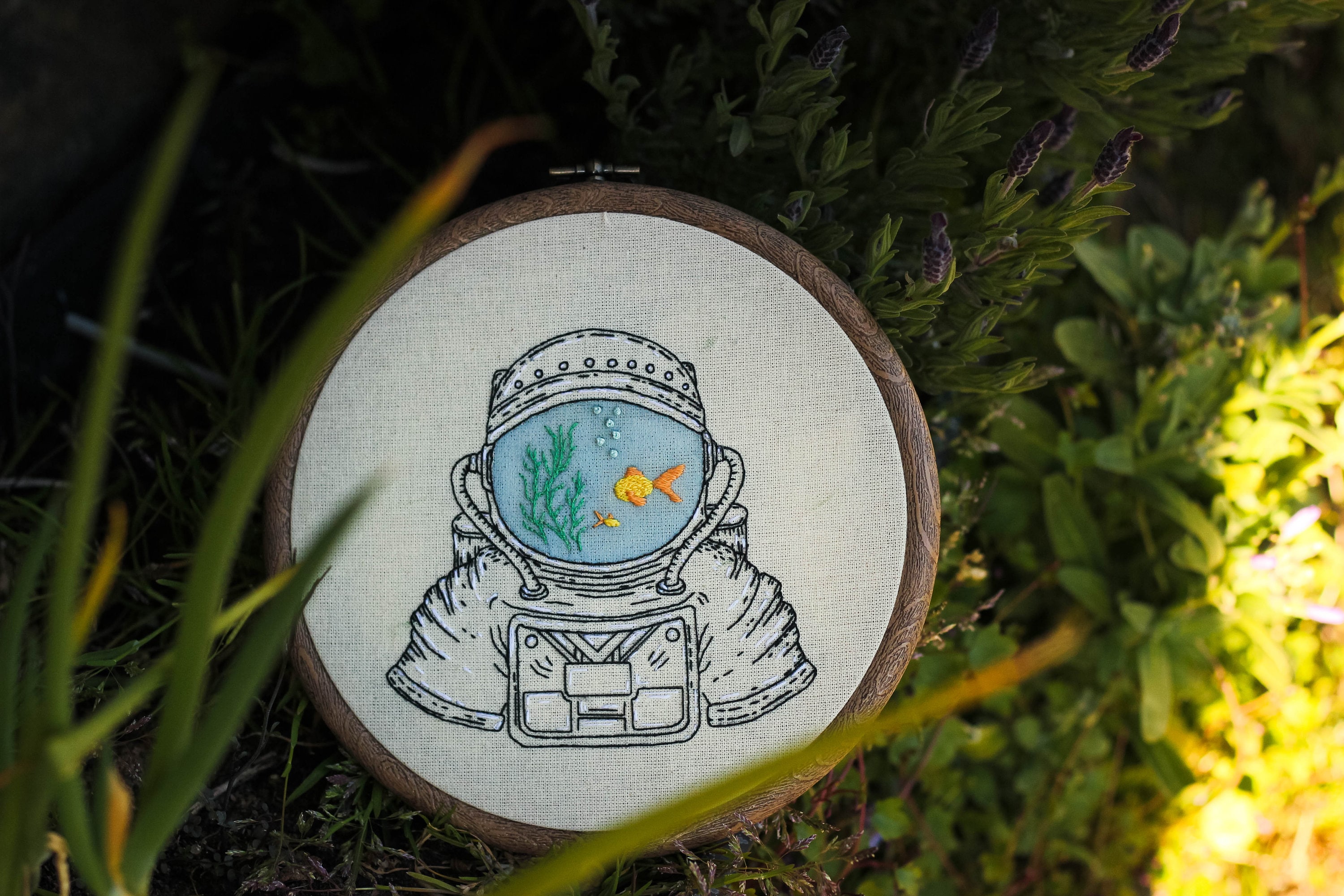 Astronaut Fish Bowl Embroidery Pattern Digital PDF Guide Spaceman Hand ...