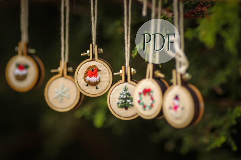 DIY Christmas 6 Mini Embroidery Hoop Decorations/Earrings *Digital Pattern* step by step festive craft guide PDF only 