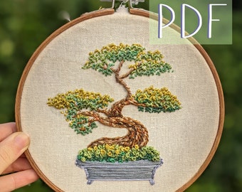 Bonsai Tree Embroidery Pattern PDF - hand embroidery DIY decor wall art