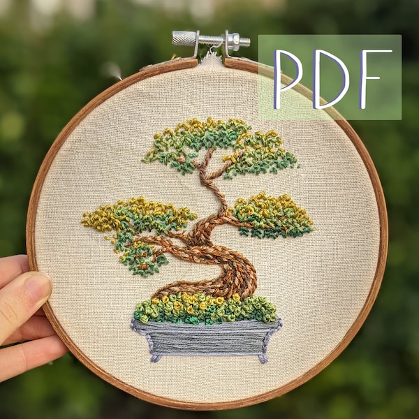 Bonsai Tree Embroidery Pattern PDF - hand embroidery DIY decor wall art