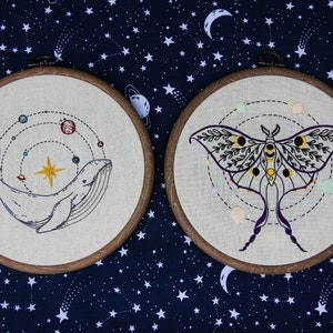 Embroidery pattern bundle X2 Space Whale Moth Solar System PDF digital patterns planets moon lunar celestial easy