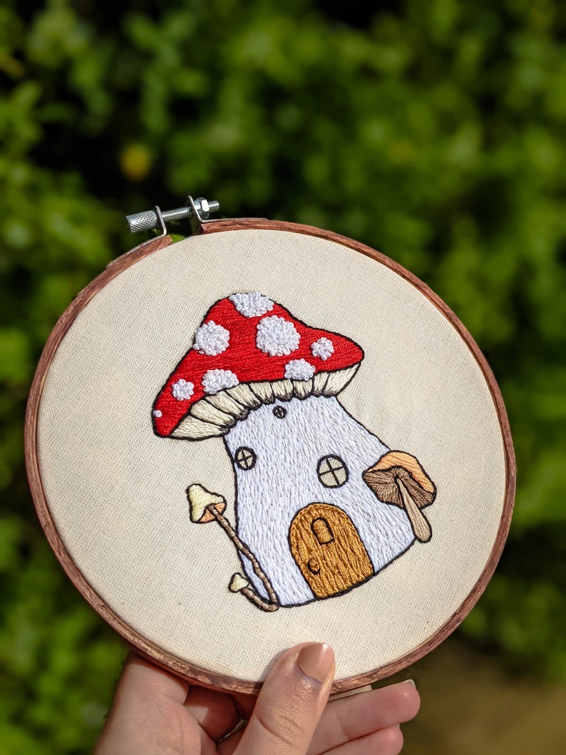Mushroom Fairy House Embroidery Pattern digital PDF pattern hand embroidery step by step guide image 3