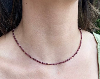 Simple Station Genuine Gemstone Necklace 16-18", Gift for Her, Dainty Necklace, beaded jewelry, Morse Code Jewelry, Gemstone Necklace