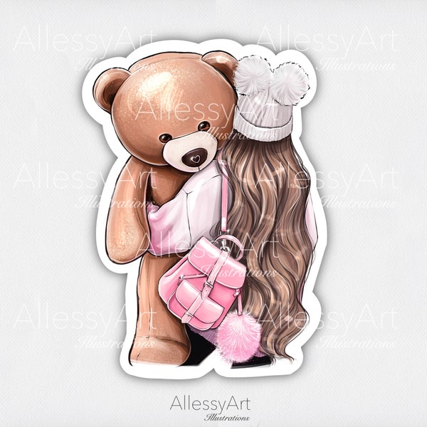 Digital STICKER Love My Teddy Bear Unique Hand Drawn Clipart Printable Art Take Your Time Self Time Lover Love Yourself