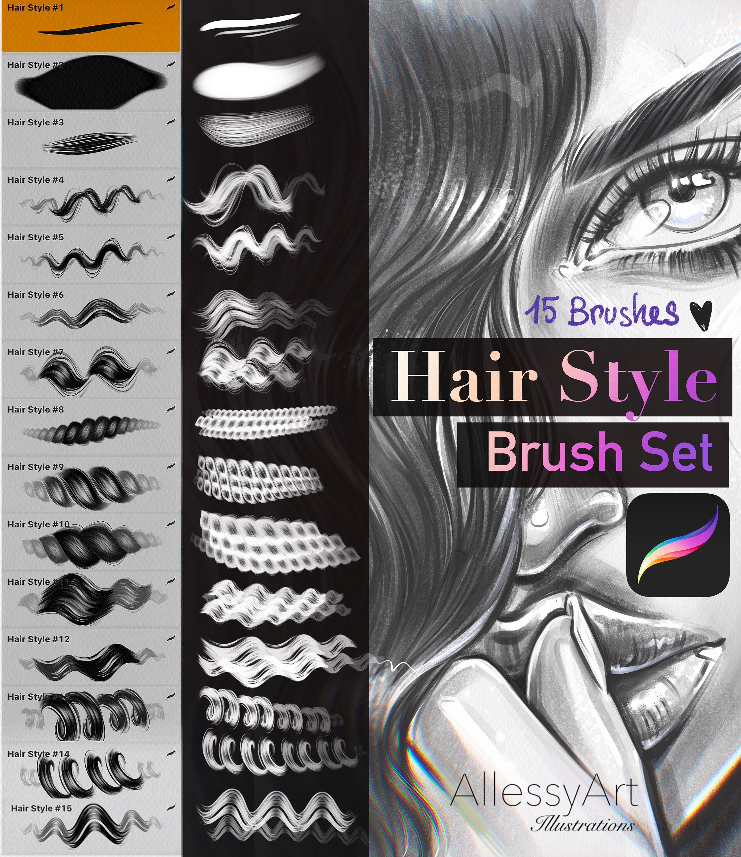 Procreate Brushset Hair Styles 15 Brushes - Etsy Procreate Brushset Hair Styles 15 Brushes - Etsy
