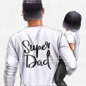 Instant download “Super Dad” Clipart, Daddy and Baby Boy, Super Dad Super Baby, Number One Father, Father's Day illustration Drawing