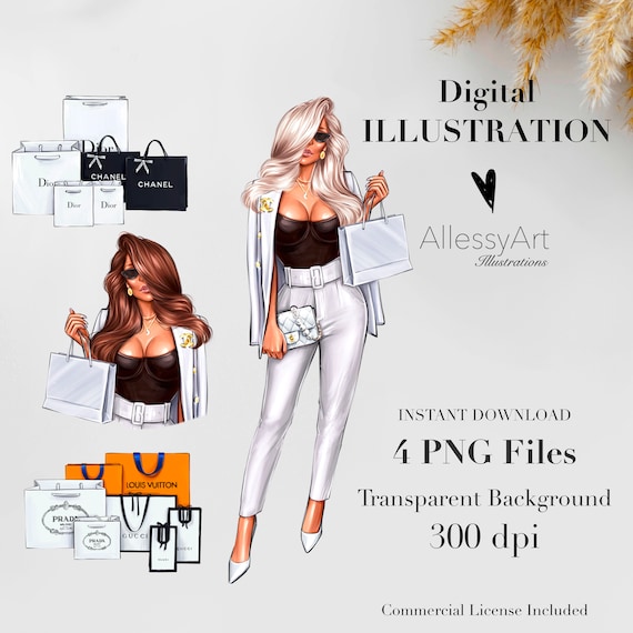 Instant Download Fashion Girl Shopping Bag Luxury Woman Digital